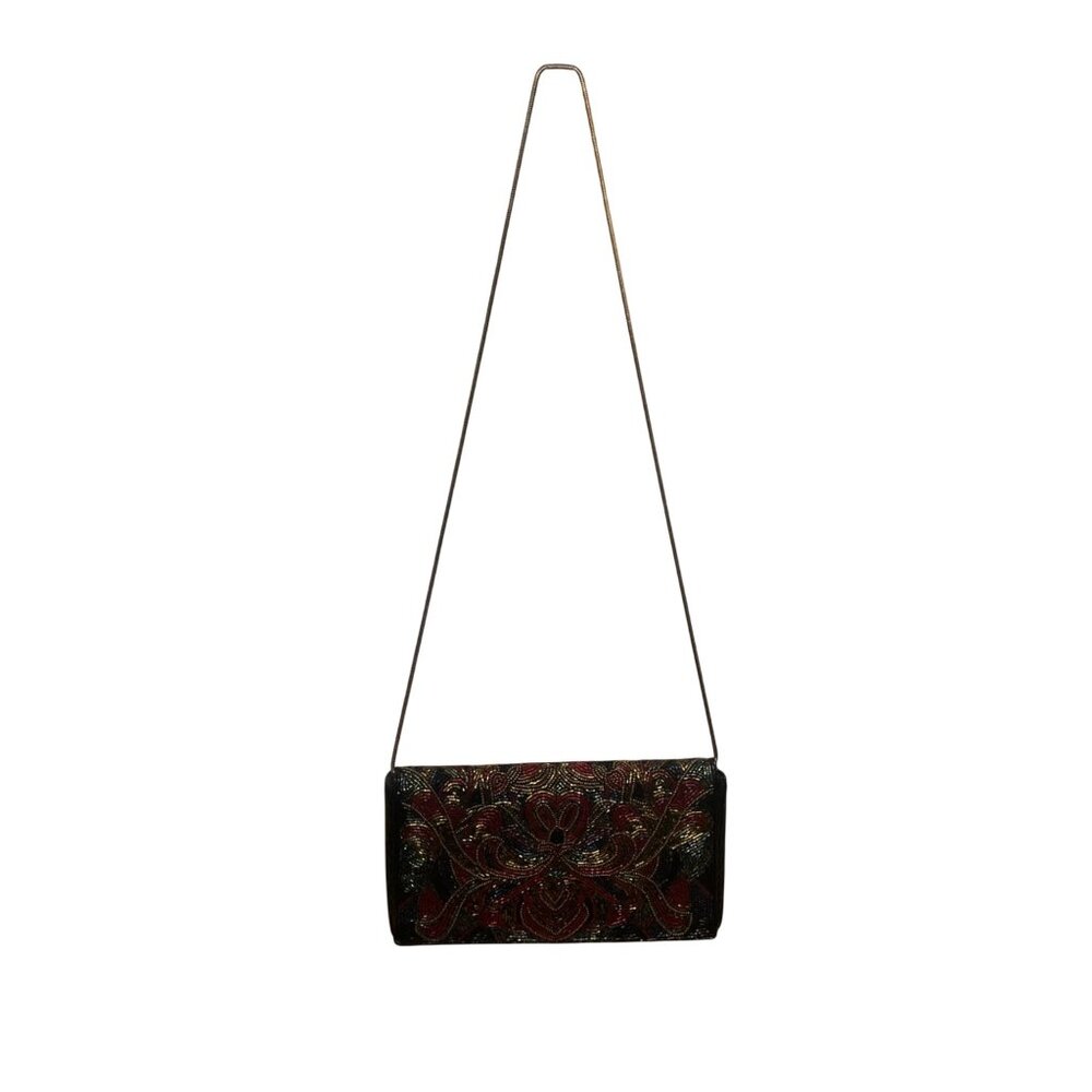 Vintage Style Beaded Embellished Multicolor Black Chain Strap Shoulder Bag